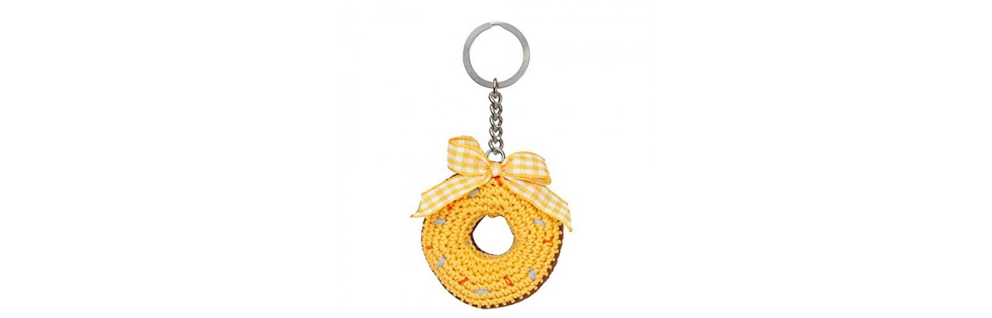 Happy Threads Yellow Donut Crochet Keychain